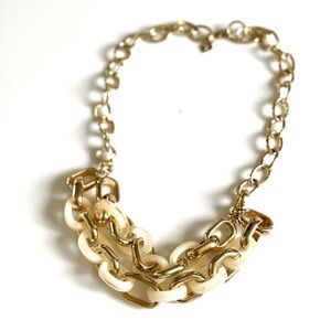 Banana Republic Chunky Cream Tortoise Gold Link Statement Necklace NWT